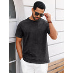 Runcati Mens Short Sleeve T-Shirts 100% Cotton Crew Neck Casual Shirt Vintage Acid Wash Summer Fashion Tees
