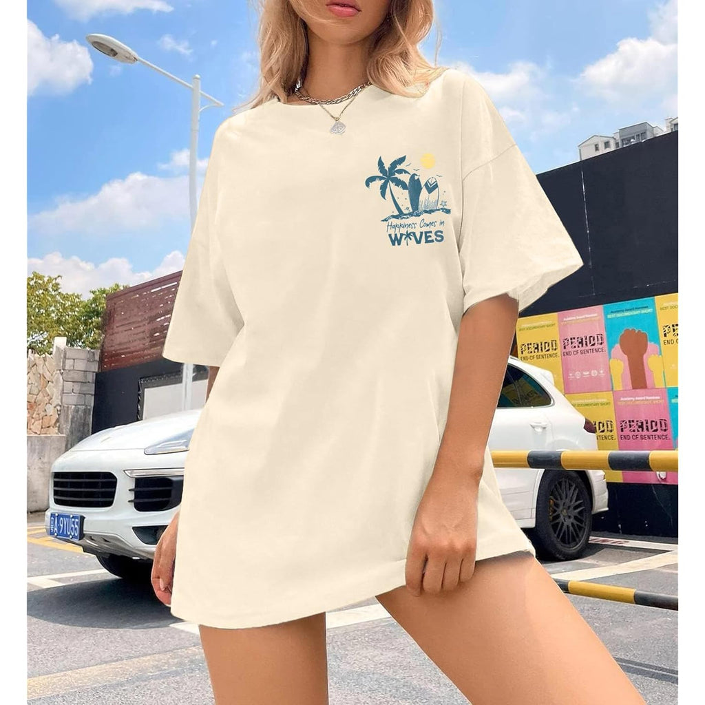 Graphic Tees Women Oversized T-Shirts: Summer Hawaiian Beach Tops Shirts Hawaii Tropical Beachy Short Sleeve Outfit Apricot