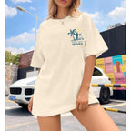 Graphic Tees Women Oversized T-Shirts: Summer Hawaiian Beach Tops Shirts Hawaii Tropical Beachy Short Sleeve Outfit Apricot