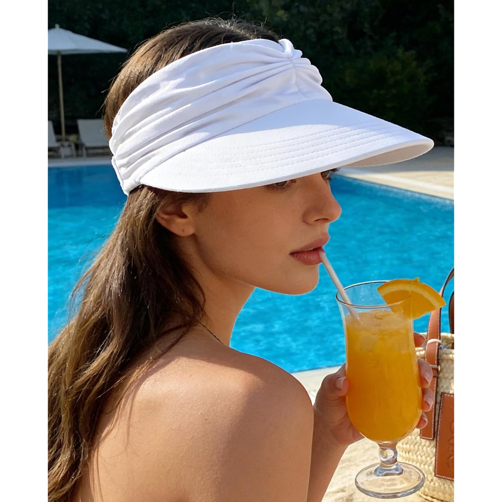 Sun Hat Women Sun Beach Visor Cap UV Protection Summer Wide Brim Hat for Sports Beach Golf Tennis Hiking White