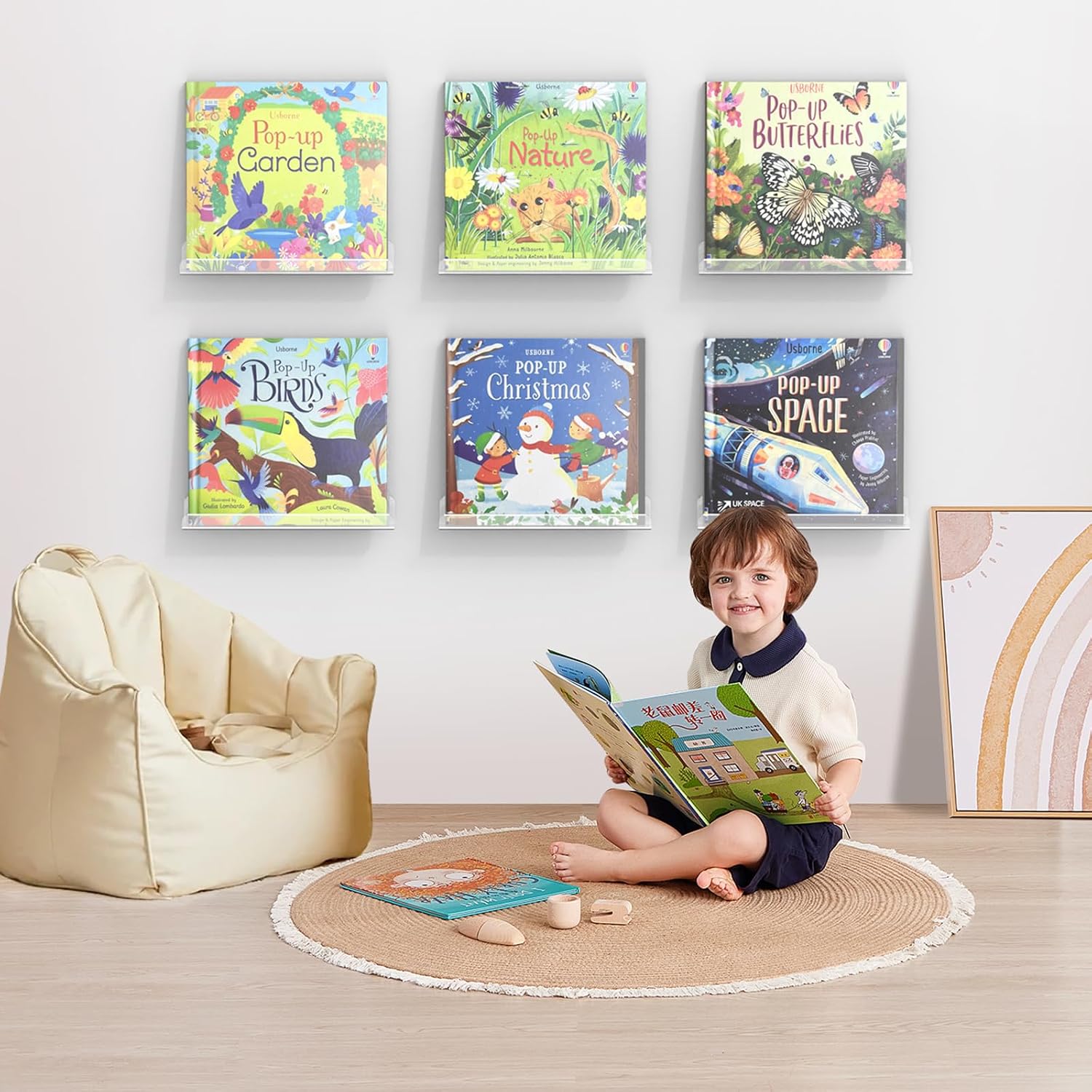 Vinyl Record Shelf Wall Mount, 6 Pack 12 Inch Clear Acrylic Album Record Holder Display, Kids Bookshelf, Floating Wall Shelves For Bathroom, Bedroom, Living Room, Kitchen (Clear-6Pcs)