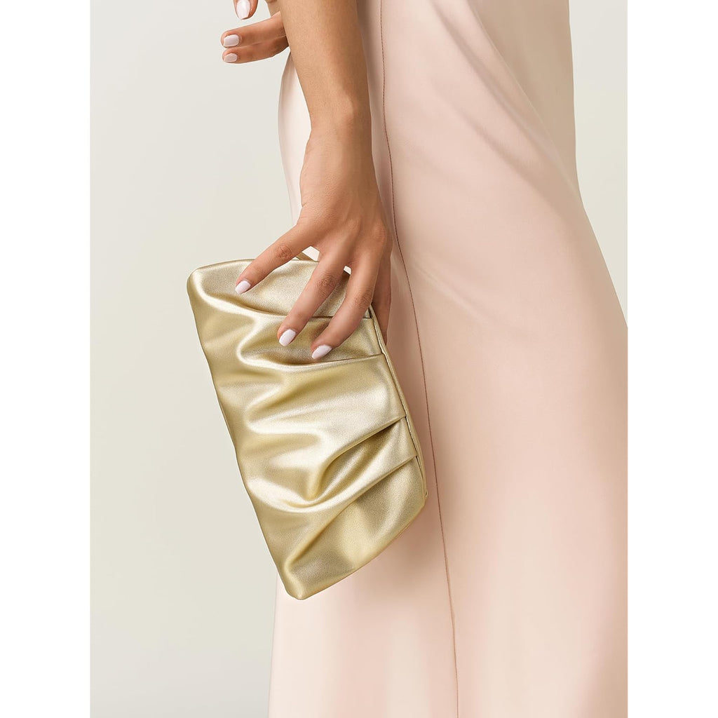 SWEETV CHUNLI Dressy Vegan Leather Clutch Purse for Women Formal, Soft Pleated PU Evening Clutch for Weddings, Proms