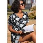 CATHY 2026 Women Tops Summer Short Sleeve Tunic V Neck T-Shirts Loose Casual Floral Blouse S-4XL