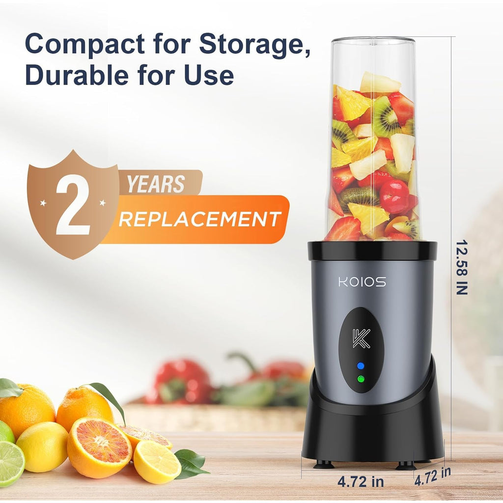 KOIOS Smoothie Blender, 900W Personal Blender for Shakes and Smoothies for Kitchen with 2 Portable Cups 22oz, Single Serve Smoothies Maker Mixer for Juices, Nutritious Recipe, Grey Blue