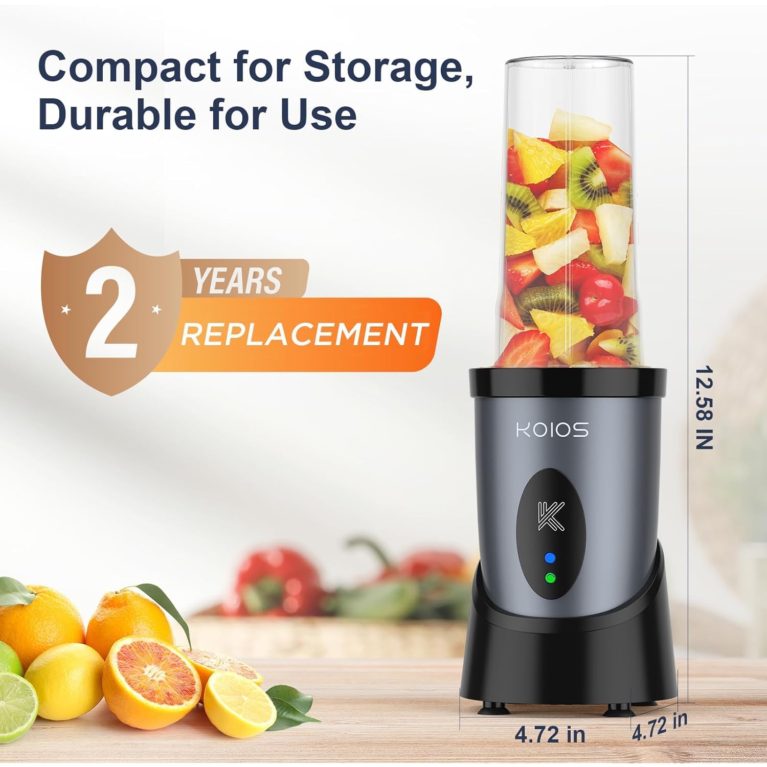 KOIOS Smoothie Blender, 900W Personal Blender for Shakes and Smoothies for Kitchen with 2 Portable Cups 22oz, Single Serve Smoothies Maker Mixer for Juices, Nutritious Recipe, Grey Blue