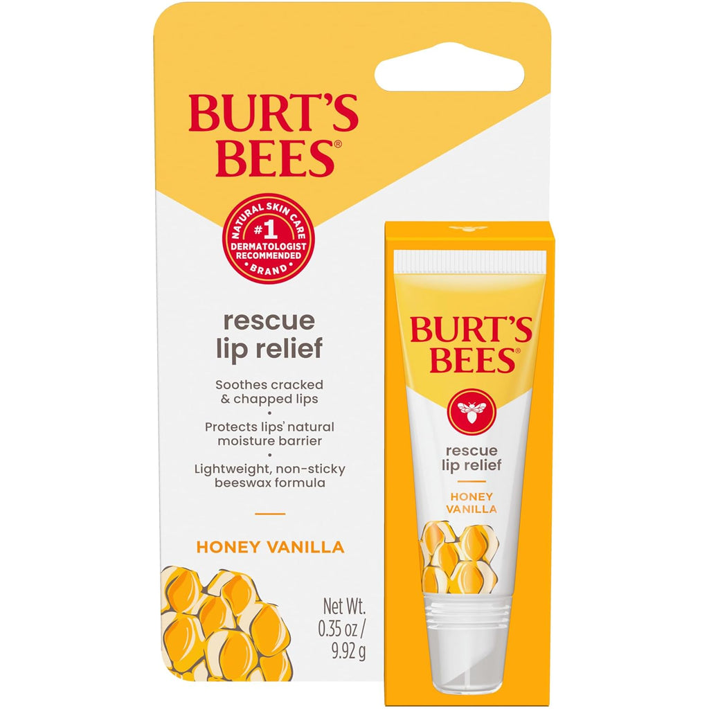 Burt'S Bees Rescue Lip Relief, Honey Vanilla, Hydrating Lip Balm For Dry Cracked Lips, With Responsbily Sourced Beeswax And Shea Butter, 100 Percent Natural Origin, One 0.35 Oz. Squeeze Tube
