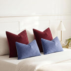 Burgundy Throw Pillow Covers: Pack Of 2 18X18 Inch Vertical Ripple Striped Velvet Square Decorative Pillow Cases For Farmhouse Couch Sofa Bed Living Room Home Decor