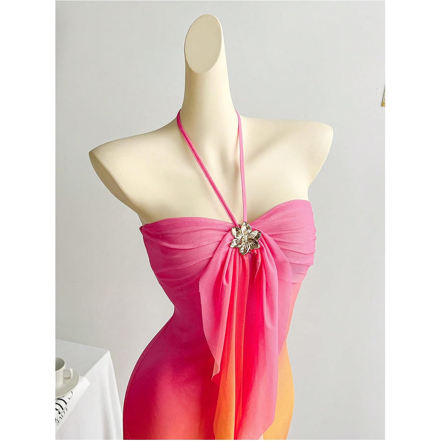 Gorglitter Women'S Floral Ombre Boho Maxi Dresses Halter Starfish Sunset Vacation Beach Cocktail Fishtail Sundress