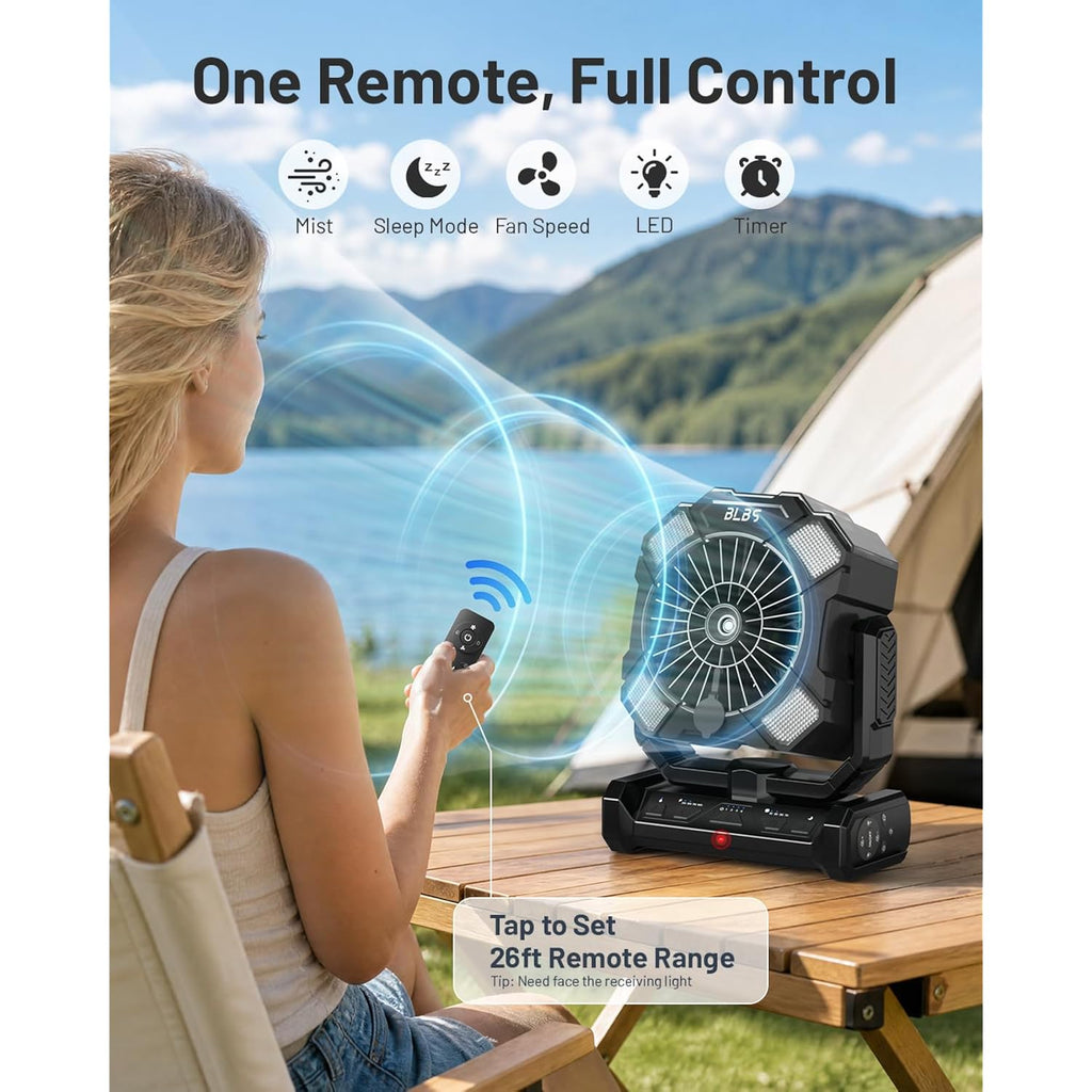 Misting Fan, Portable Camping Fan With 11Oz Water Tank, 160Min Misting, 24000Mah Battery Powered Fans With 4 Speeds, 4 Timers, Light & Hook, Must-Have For Camping, Fishing, Beach & Hiking