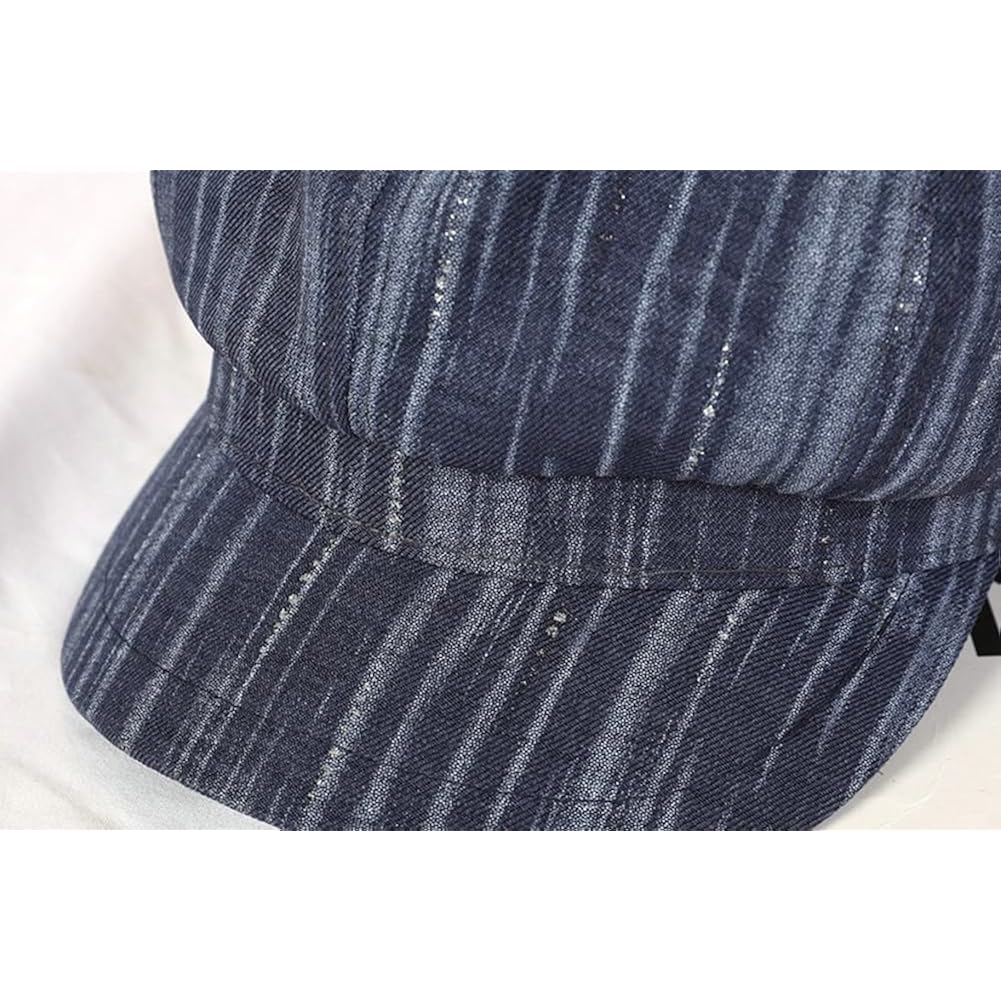 Womens Striped Octagonal Newsboy Cap Vintage Ivy Paperboy Cabbie Gatsby Painter Hats Fashion Beret Hat for Daily Navy-blue