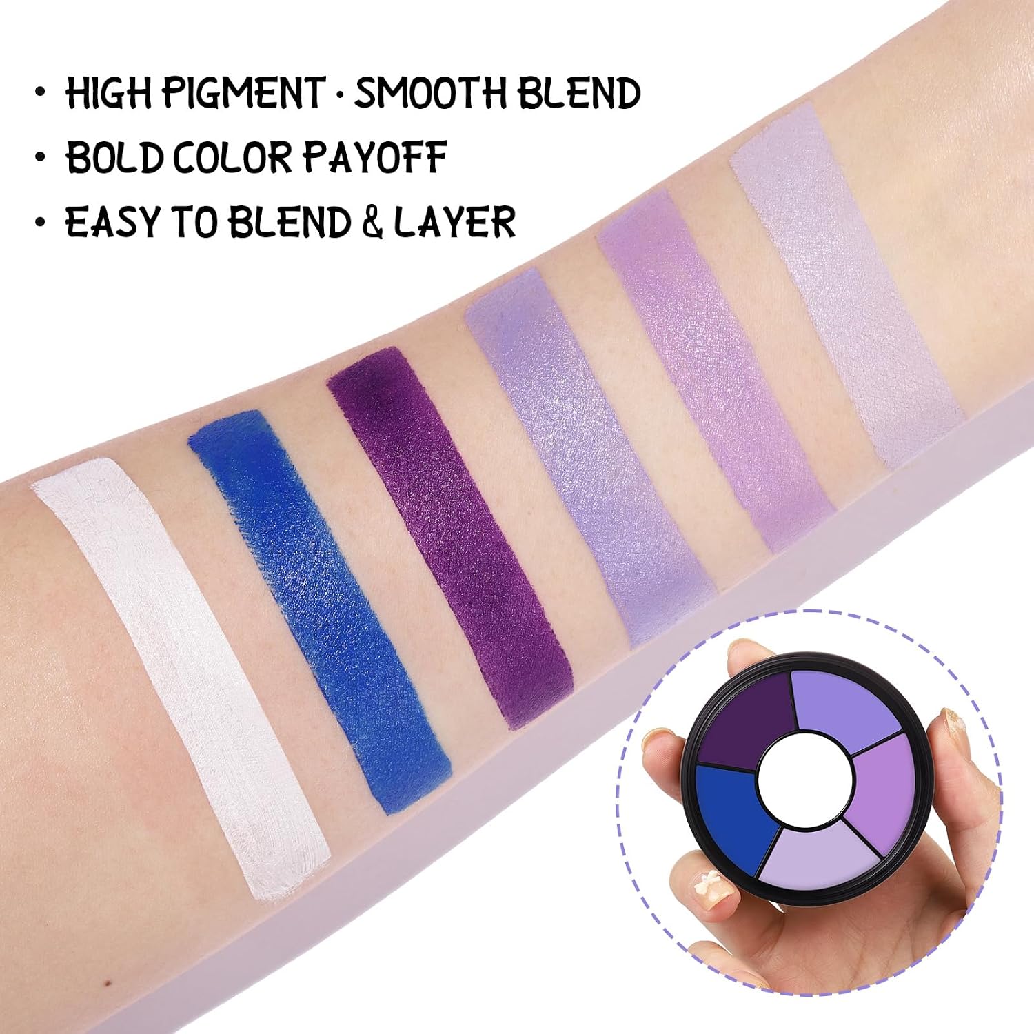 Bobisuka Purple Cream Face & Body Paint Palette Kit With 3 Brushes 3 Sponges, Highly Pigmented Easy To Blend Long Lasting Makeup For Ursula, Witch, Gothic Queen Celebrations Costume & Theme