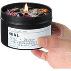 Obsidian Crystal Energy Candle, Good Aura Health Protection, Baltic Amber Chakra Magic Self-Care, Emotional Support, Encouragement and Affirmation Gift.(HEAL)