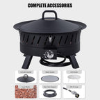 Econook 24 Inch Portable Propane Fire Pits With Grill, Gas Fire Pit Bowl For Outside With Lid & Handle, Smokeless Gas Firebowl,Propane Firepit For Camping, Patio, Yard, Garden