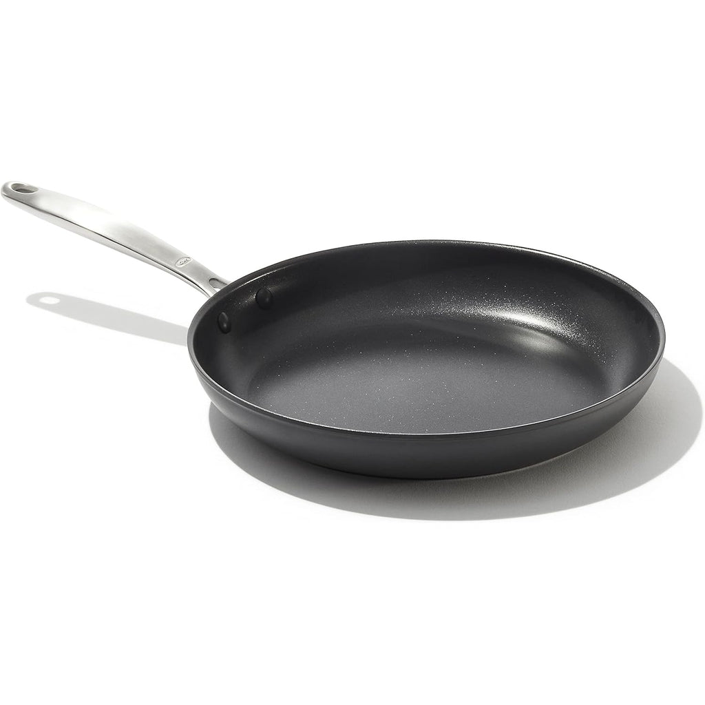 OXO Enhanced 12" Frying Pan Skillet, PFAS-Free Ceramic Nonstick, Durable Hard Anodized Cookware, Scratch Resistant, Stainless Steel Handle, Good Grips, Dishwasher & Oven safe, Black