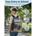 Clear Backpack Heavy Duty, 17 Inch Large Tpu Clear Bookbag For Boys Girls Adult, See Through Book Bag Transparent Backpacks With Multiple Pockets For School College Work Casual Sport, Black
