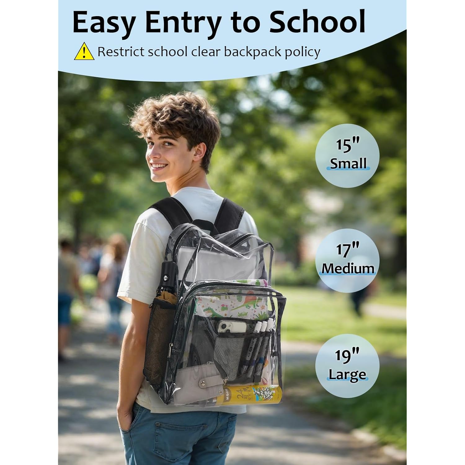 Clear Backpack Heavy Duty, 17 Inch Large Tpu Clear Bookbag For Boys Girls Adult, See Through Book Bag Transparent Backpacks With Multiple Pockets For School College Work Casual Sport, Black