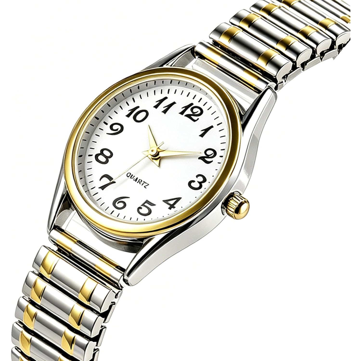 Jewelrywe Women'S Ultra Thin Easy Reader Watch With Elastic Strap Golden/Silver Tone Stretch Band Watches For Daily And Office