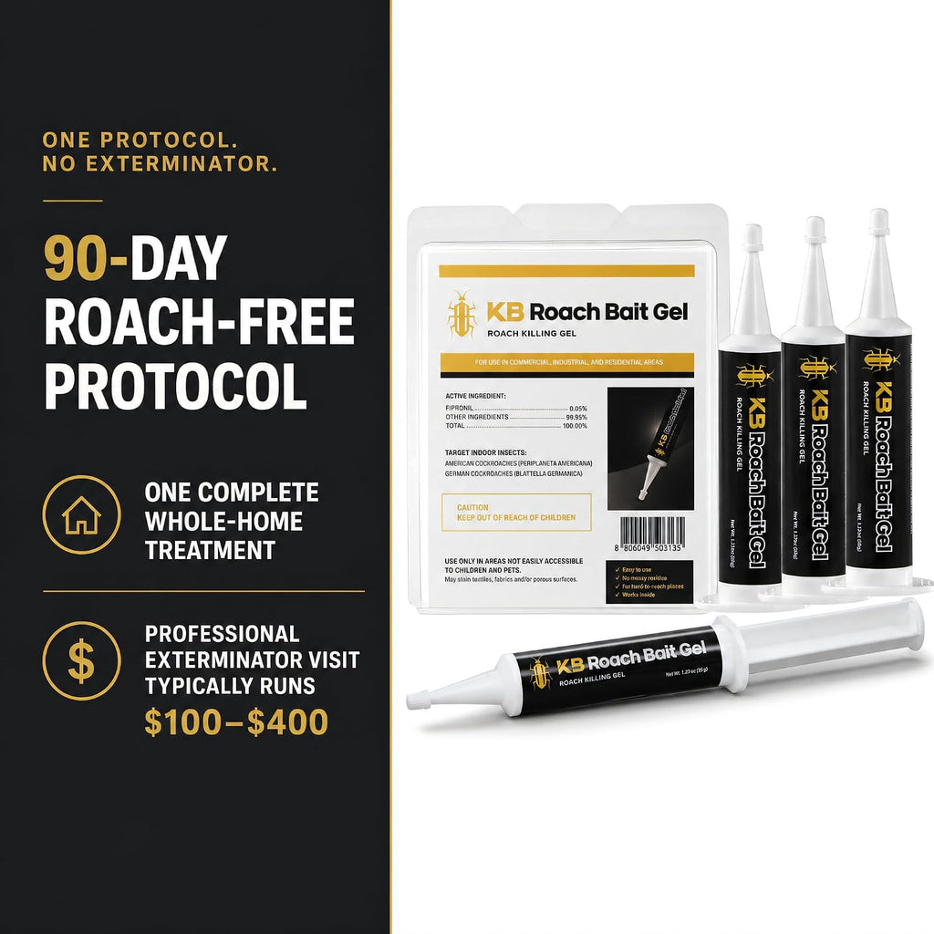 German Roach Killer Indoor Infestation For Home | 97~99% Lab-Tested Mortality In 14 Days - 0.05% Fipronil | 90-Day Whole-Home Protocol, 4 Syringes