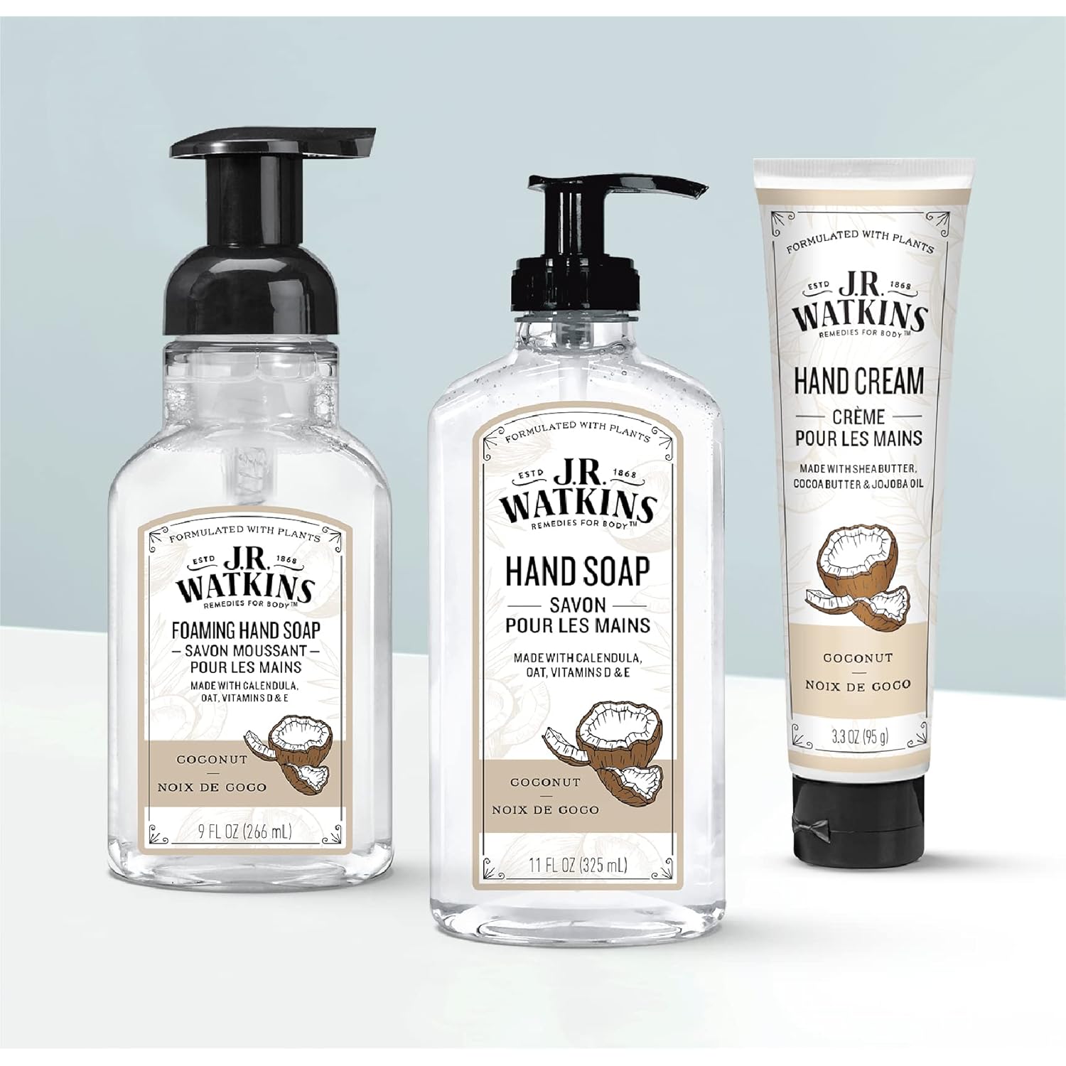 J.R. Watkins Natural Moisturizing Hand Cream, Hydrating Hand Moisturizer with Shea Butter, Cocoa Butter, and Avocado Oil, USA Made and Cruelty Free, 3.3oz, Coconut, Single