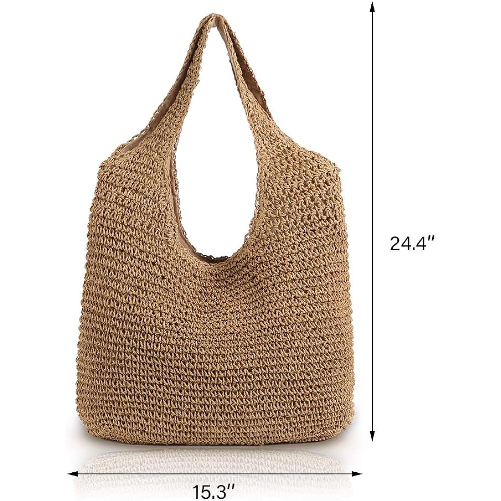 Hand-Woven Soft Large Straw Shoulder Bag Boho Straw Handle Tote Retro Summer Beach Bag Rattan Handbag