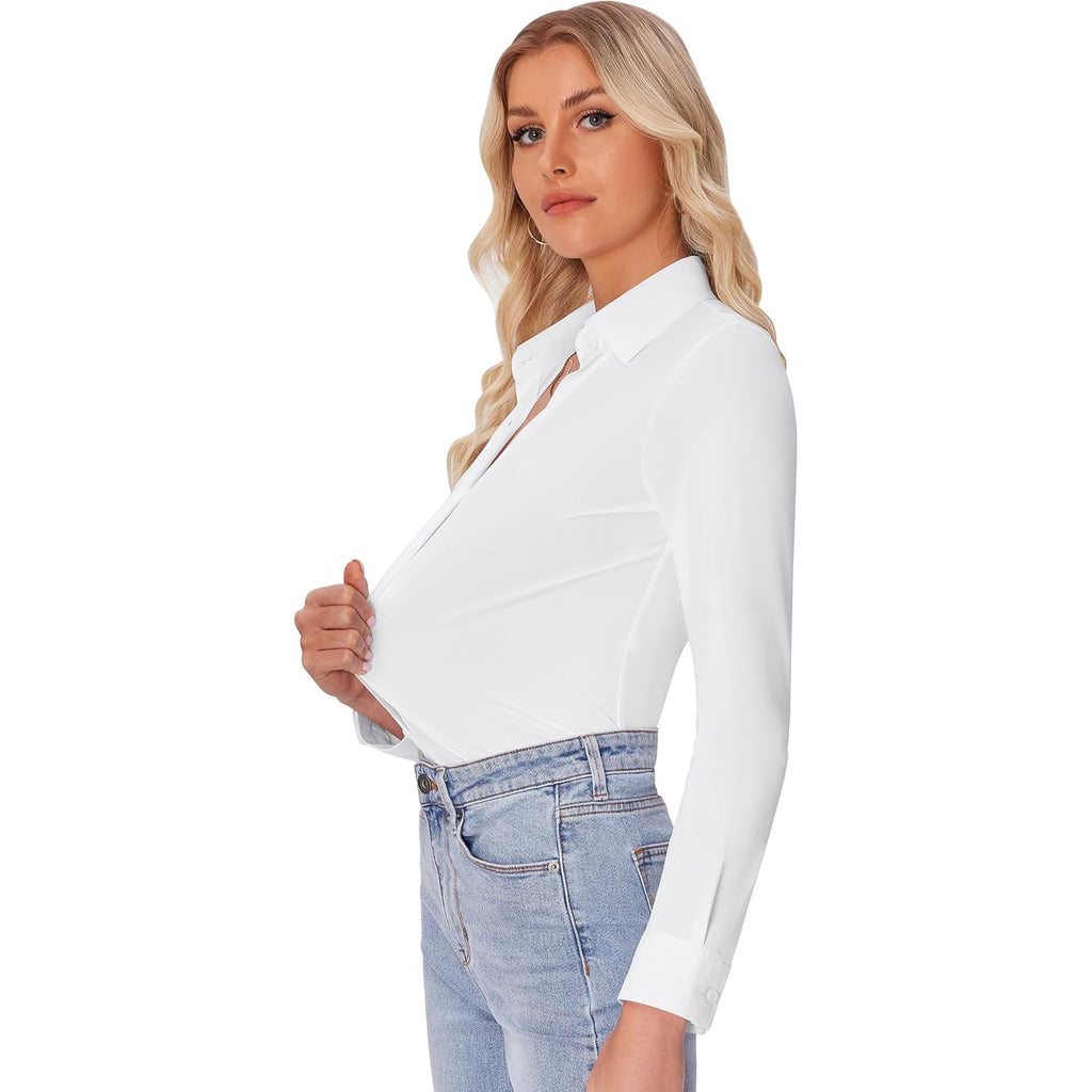 Button Down Shirts for Women Slim fit Long Sleeve Stretch Dress Shirts Work Shirt Wrinkle Free Office Blouses