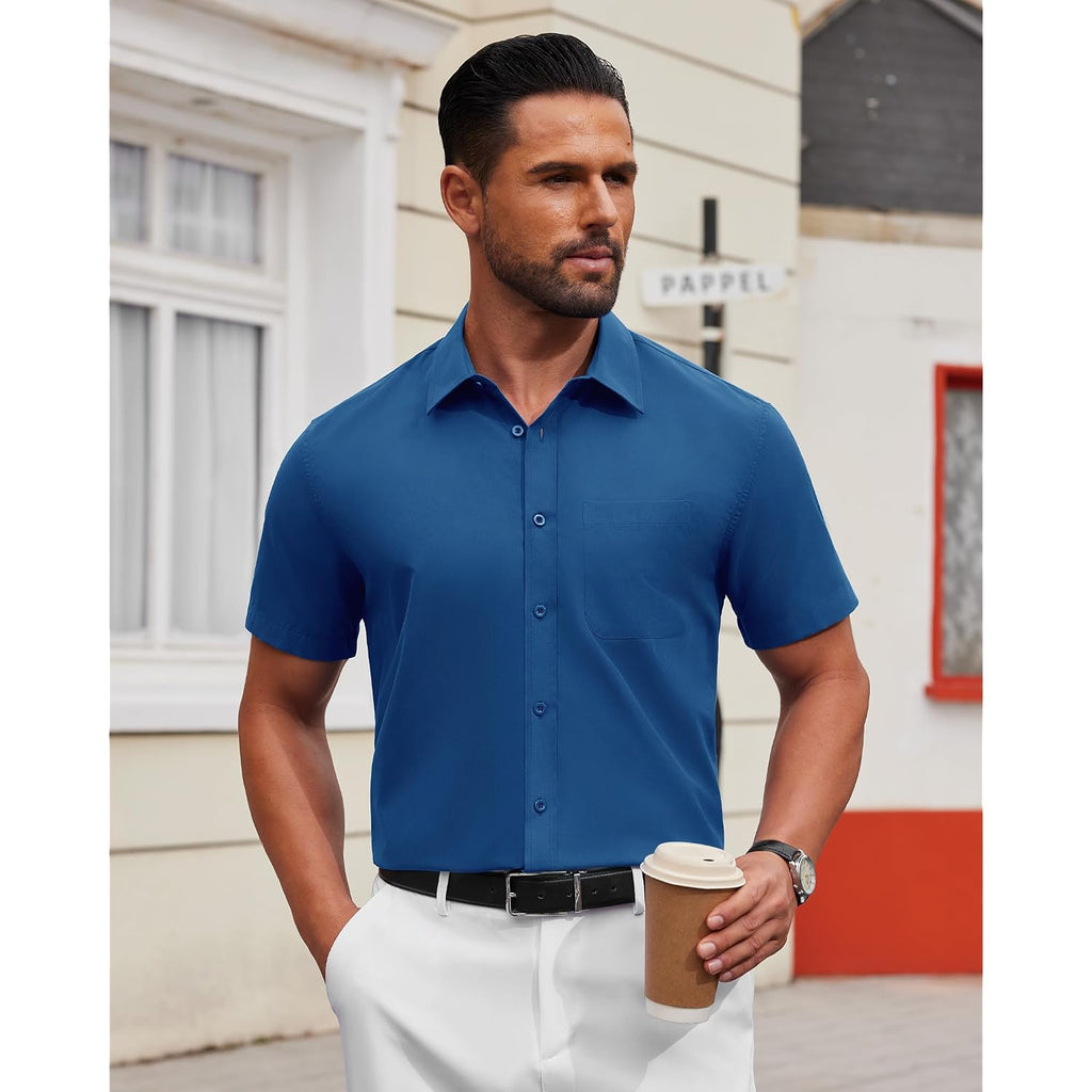 Alimens & Gentle Men'S Short Sleeve Dress Shirts Wrinkle Free Untucked Casual Button Down Shirt