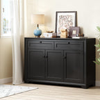 48 Inches Sideboard Buffet Cabinet With Storage, Farmhouse Sideboard With 2 Drawers And 3 Doors, Wood Coffee Bar Cabinet With Adjustable Shelves For Living Room, Kitchen, Hallway, Black