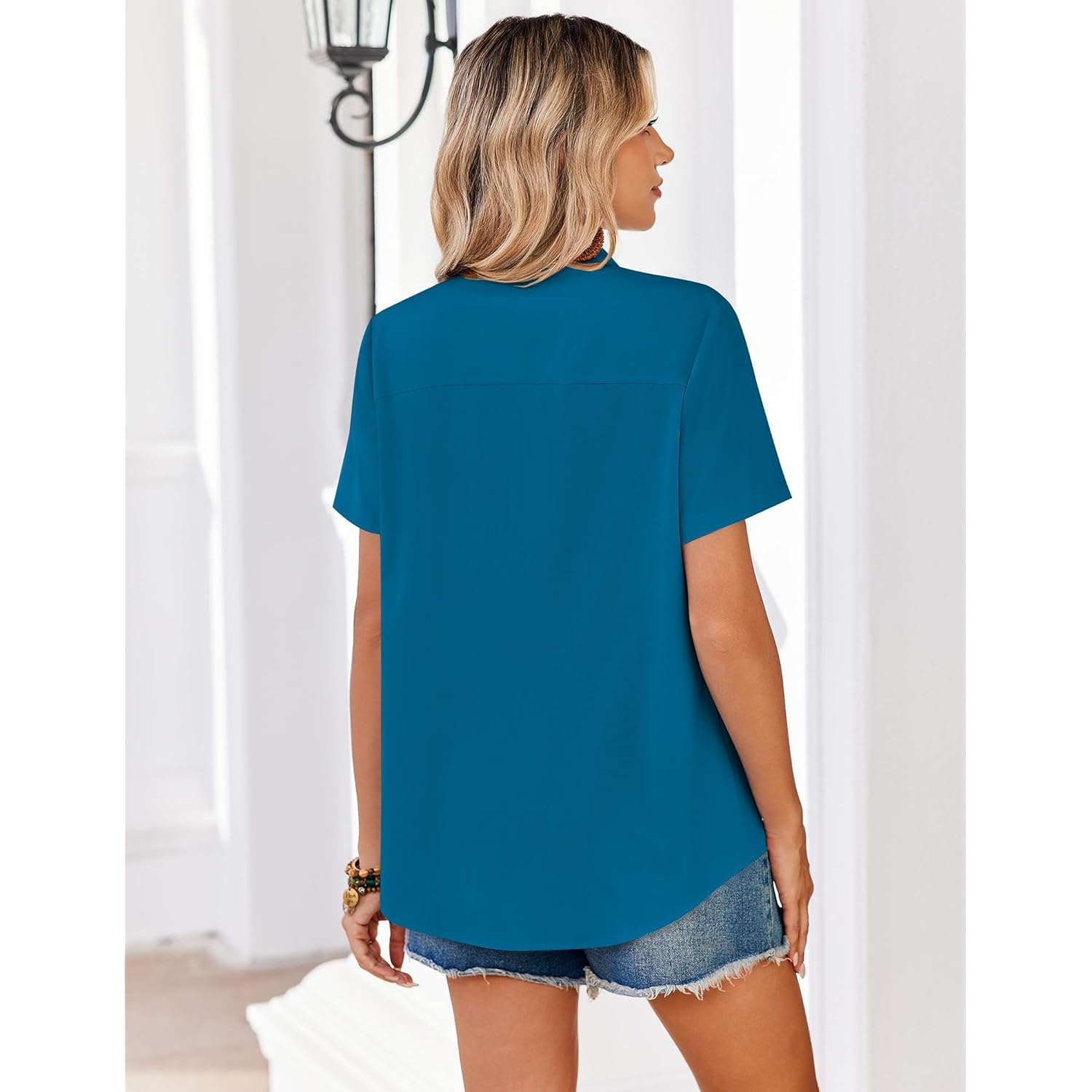 Women Blouses Short Sleeve Button Down Shirts Business Casual Dressy Work Tops Summer Spring Clothes