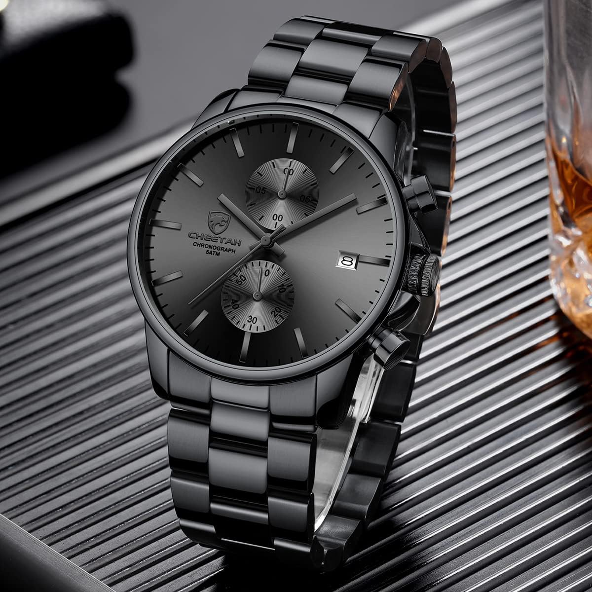 Golden Hour Fashion Business Mens Watches With Stainless Steel Waterproof Chronograph Quartz Watch For Men, Auto Date