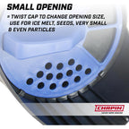 Chapin 8740A: 64-Ounce Black Poly Hand Shaker Spreader For Turf, Fertilizer, Grass Seed, Salt And Sand, Year-Round Use, Large Grip Handle With 3 Openings For Pellets And Particles
