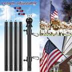 Black Flag Poles For Outside House - 5Ft Tangle Free Flag Pole For House,Heavy Duty Metal Flagpole,Outdoor Flagpoles Residential For Porch,Fence (Without Bracket)