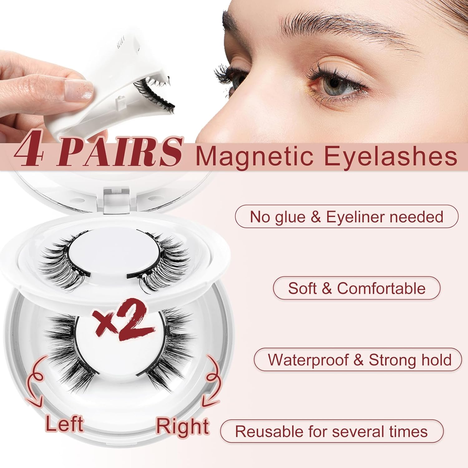 Higu Clace Magnetic Eyelashes 4 Pairs with Applicator Soft Natural Look Wispy Magnet Lashes without Eyeliner Easy to Wear and Remove (DJCX-F01)