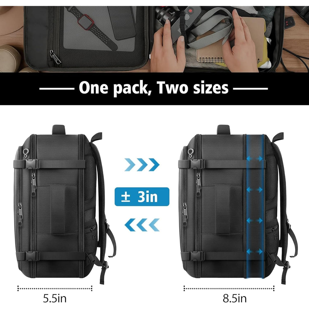 Travel Backpack With Lifetimewarranty,Expandable Carry On Backpack With Cable Access Port,Fits 17.3" Laptop Notebook,Water Resistant Weekender Backpack Business Trips,Daily Travel,Black
