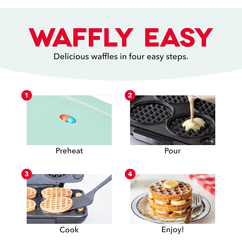 Dash Multi Mini Waffle Maker - Makes Four Waffles At Once For Family Breakfasts - Dual Nonstick Heating Plates & Easy-Release Surface - Compact & Fast-Heating - Graphite