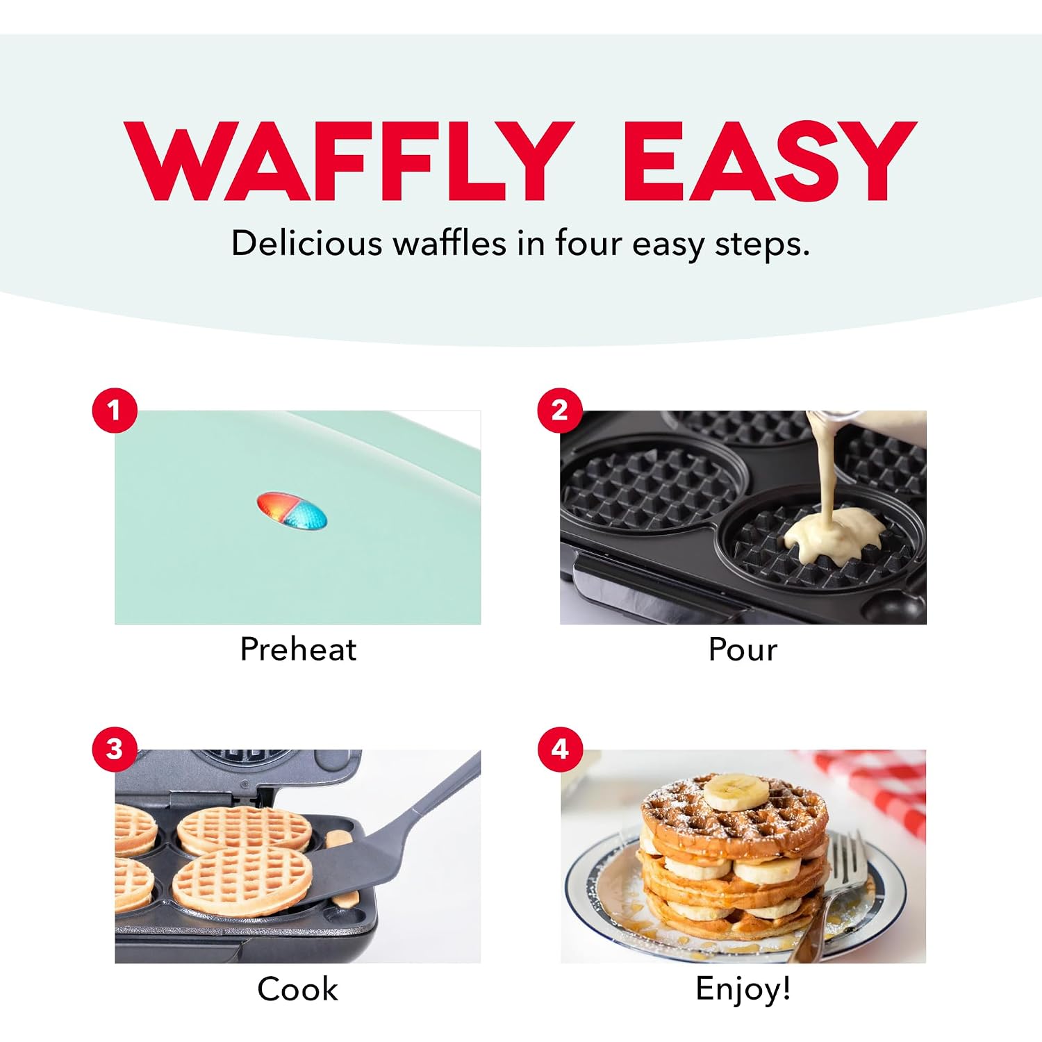 Dash Multi Mini Waffle Maker - Makes Four Waffles At Once For Family Breakfasts - Dual Nonstick Heating Plates & Easy-Release Surface - Compact & Fast-Heating - Graphite