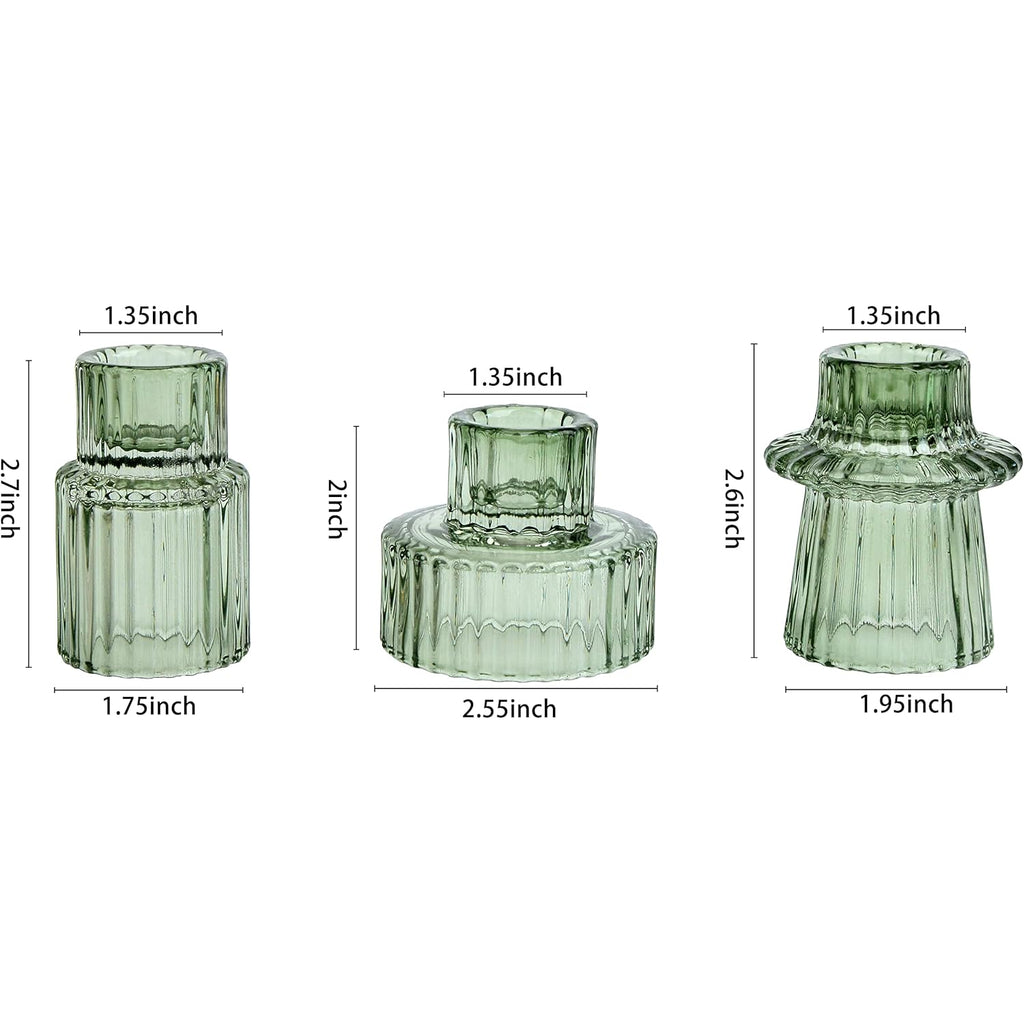 Vixdonos Taper Glass Candlestick Holders Tealight Candle Holders for Table Centerpieces, Wedding Decor and Dinner Party (3 Pcs, Green)