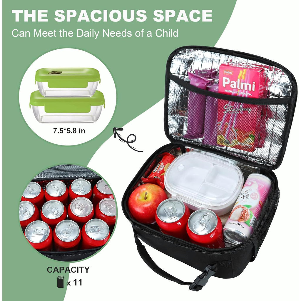 Kids Lunch Box For Boys Girls Lunch Bag Insulated Durable Lunchbox Children Lunch Tote Bag For School Black