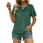 Women's Summer Tops 2026 Trendy Short Sleeve Shirts Smocked Crewneck Tee