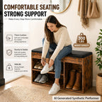 Hoobro Shoe Storage Bench With Cushion, 32.3'' Entryway Bench With Lift Top Hidden Storage And Adjustable Shelves, Wooden Shoe Rack Bench For Entryway Bedroom, Rustic Brown And Black Bf40Hx01
