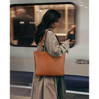 befen Genuine Leather Zipper Tote Bag for Women Work with Laptop Compartment, Women's Leather Shoulder Purse Satchel Handbags