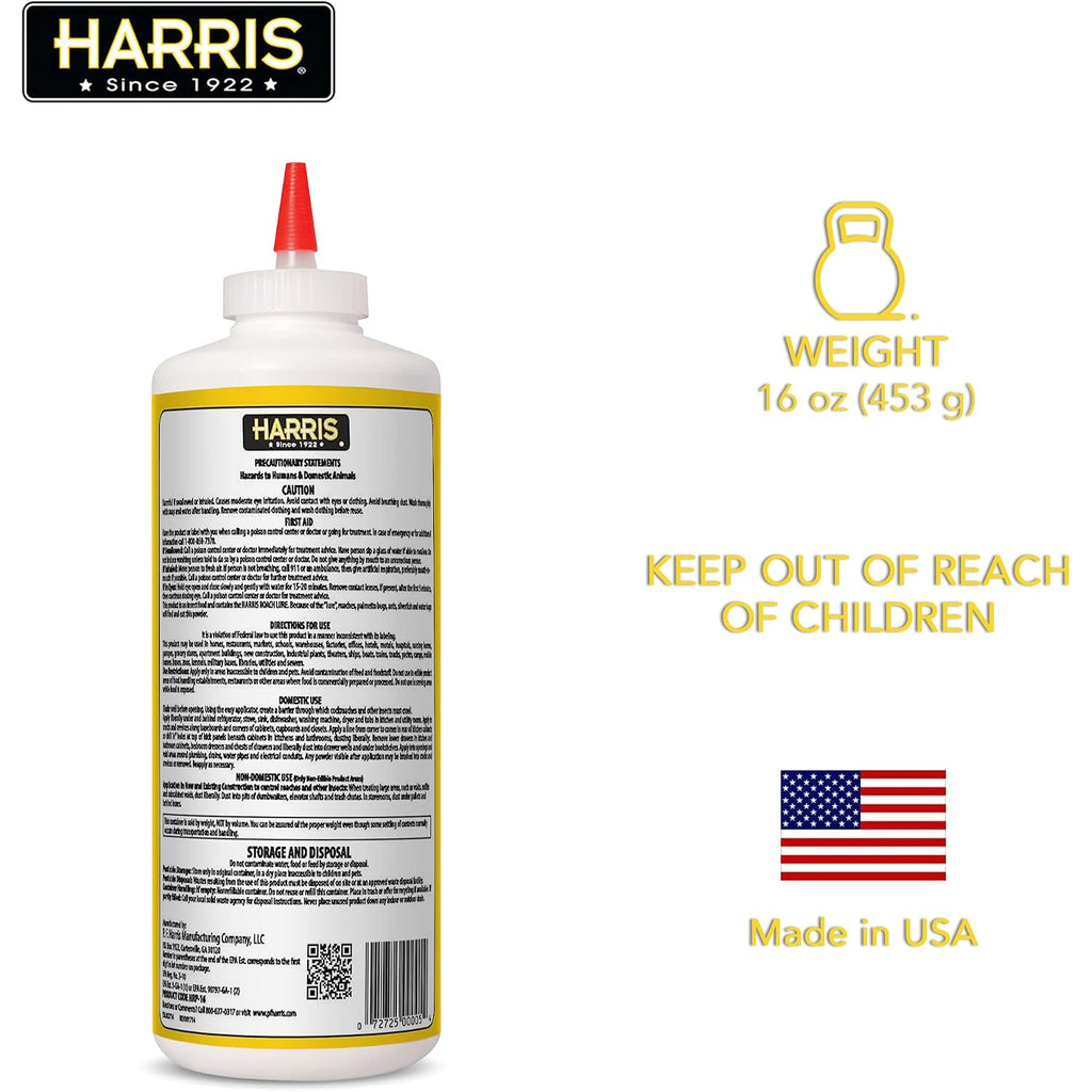 Harris Boric Acid Roach And Silverfish Killer Powder W/Lure For Insects (16Oz)