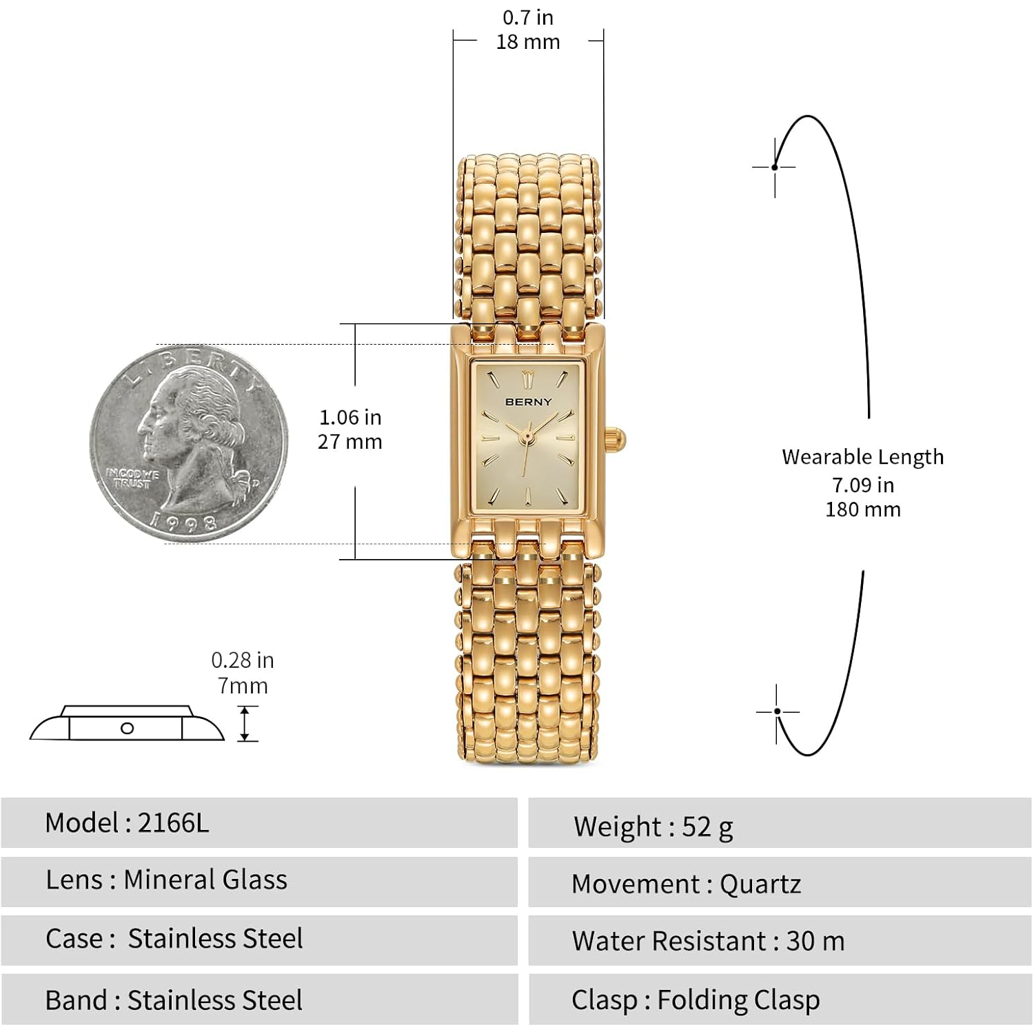 Berny Gold Watches For Women Updated Ladies Quartz Wrist Watches Stainless Steel Band Womens Small Gold Watch Luxury Casual Fashion Bracelet Tools Included