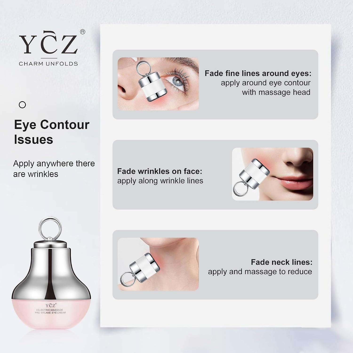 Ycz Electric Massage Eye Cream, 2-In-1 Firming Eye Moisturizer For Under Eye Care, Targets Dark Circles And Fine Lines, Deep Hydration Soothes Eye Fatigue, Suitable Lightweight Texture For Daily Use