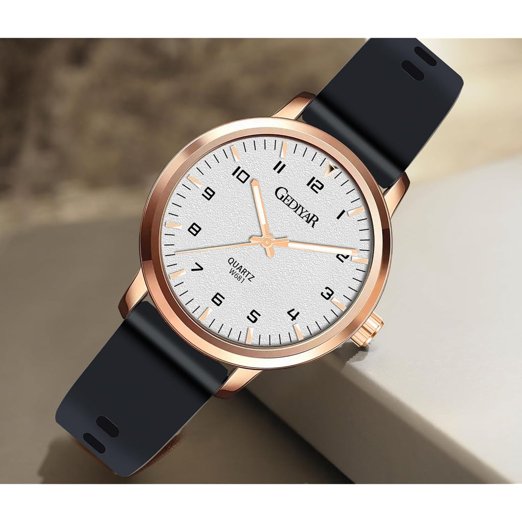 Fashion Quartz Wrist Watch, Waterproof Analog Display, Rubber Silicone Bands, Easy Read Dial, Casual Sport Style Minimalist Watch for Women Ladies Students