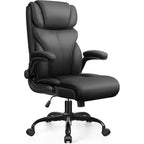 Office Chair, Ergonomic Big And Tall Computer Desk Chairs, Executive Breathable Leather Chair With Adjustable Flip-Up Armrests, Lumbar Support Swivel Pc Chair With Rocking Function,Matte Black