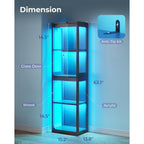 Aodk Display Cabinet With Glass Doors, Glass Display Case With Rgb Led Light, Corner Display Shelf For Collectibles, Black Curio Cabinet For Showcase, Bookcase