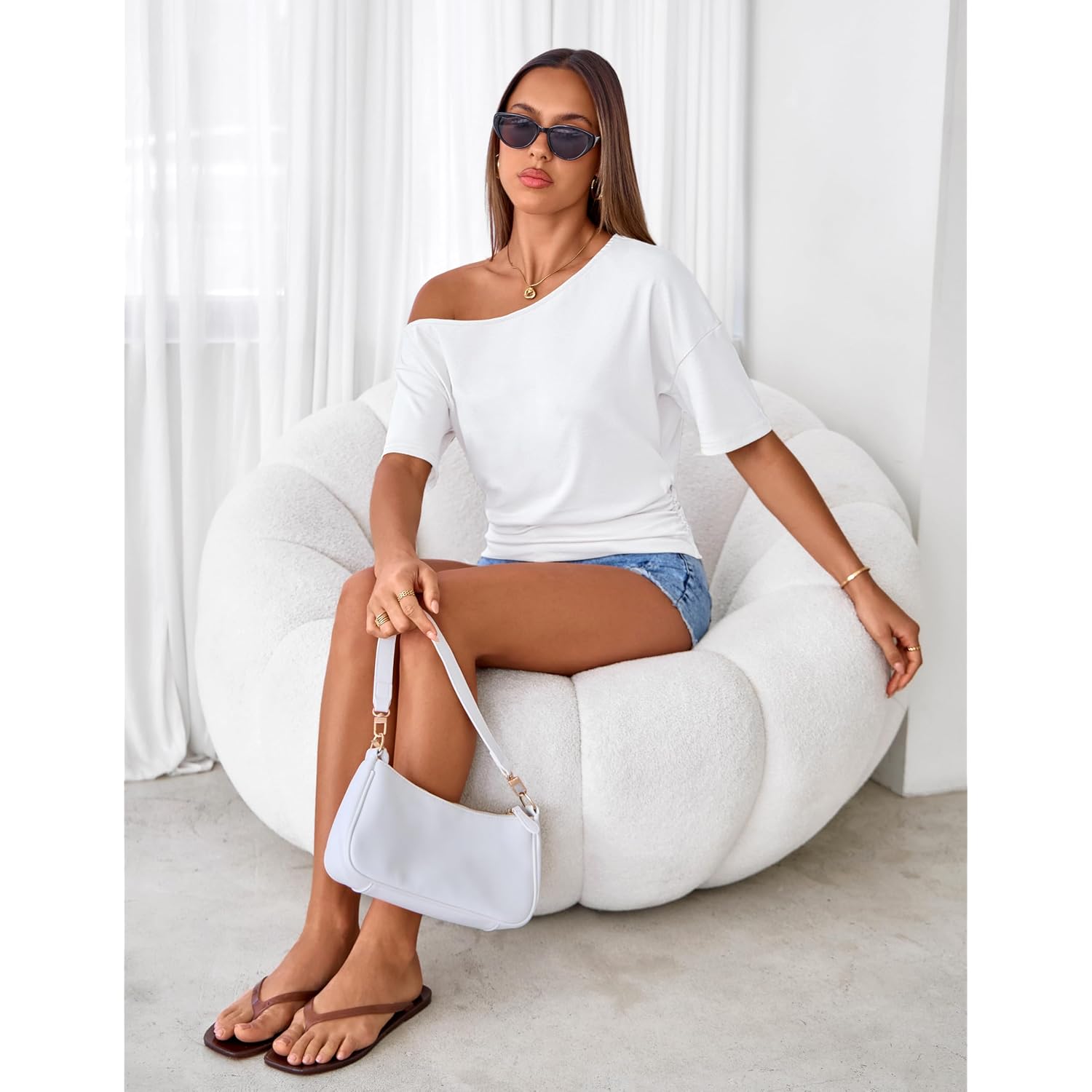 Merokeety Women'S Off The Shoulder Short Sleeve Tops 2026 Summer Casual Going Out Trendy Y2K T Shirts