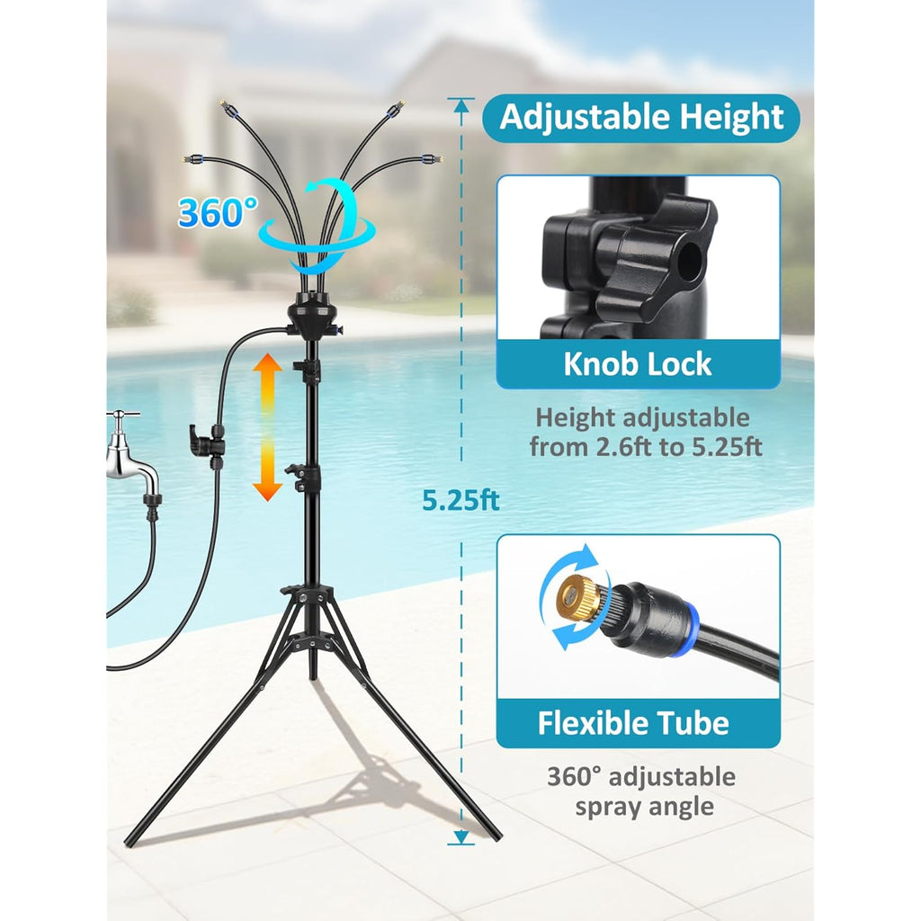 Standing Misters For Outside Patio, Adjustable Height 5.25Ft Misting System For Cooling Outdoor, Portable Water Mister With 26.5Ft Misting Line For Garden, Backyard,Bbq Party Pool Water Playing