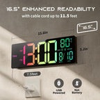 Easyera 16.5" Large Digital Wall Clock With Bt Sync, Rgb Lights With 11 Scenes Mode Remote Control, Dual Alarms With Big Led Display, Auto Dst, Temperature For Classroom Gaming