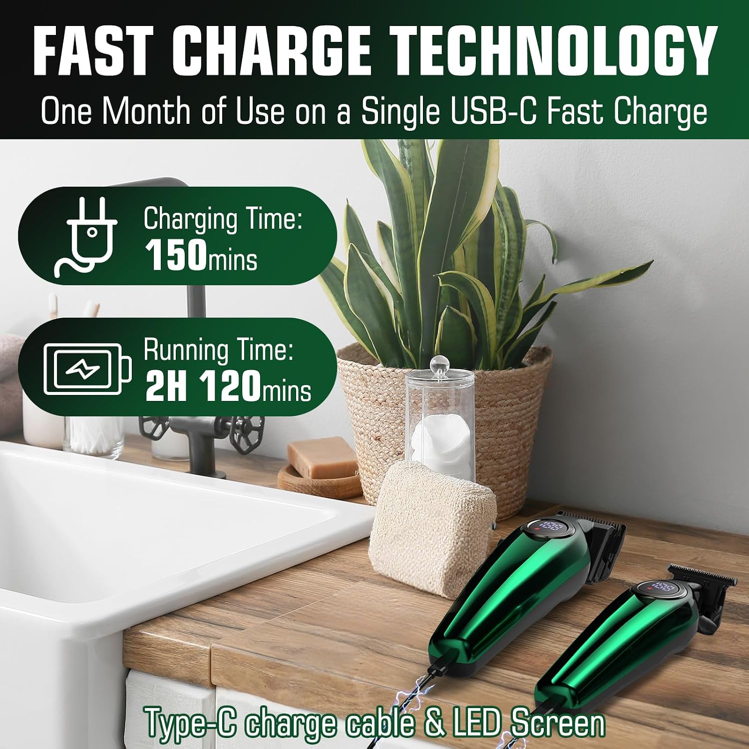Billar Professional Hair Clipper For Men Hair Cutting Kit Men'S Beard Trimmer Hair Trimmer Shaver Cordless Barber Clippers And Trimmers（Green）